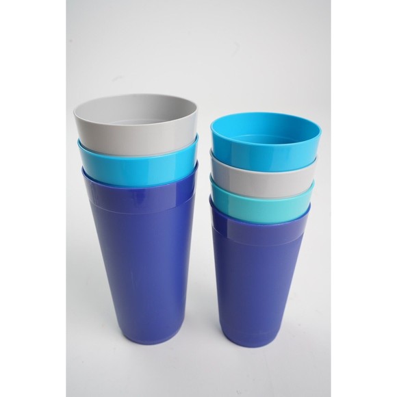 Vintage (7) US Acrylic Plastic Tumblers Cups Retro Green Blue Grey Made In USA - Picture 3 of 4